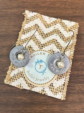 Trailer Trash Bullet Jewelry Pearl Drop Earrings Upcycled Shotgun Shell Casings